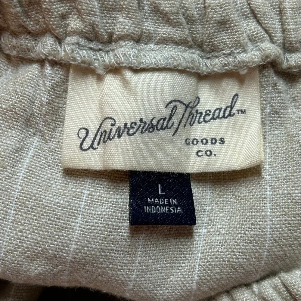 Universal Thread Stripe Linen Off Shoulder Jumpsuit in Tan/White - Size L